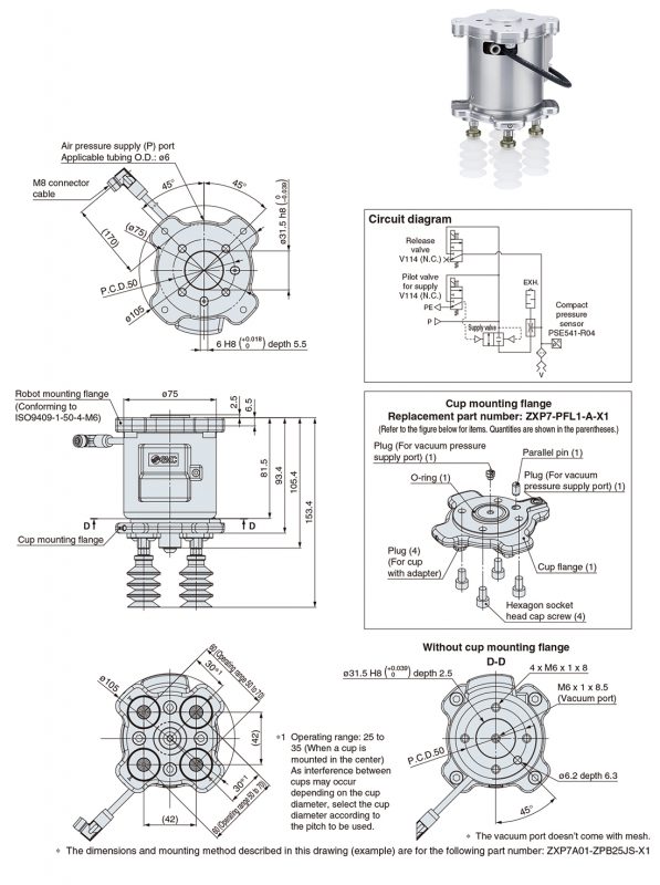 Tay gắp chân không SMC cho Cobot ZXP7□01-X1 cho Robot Universal