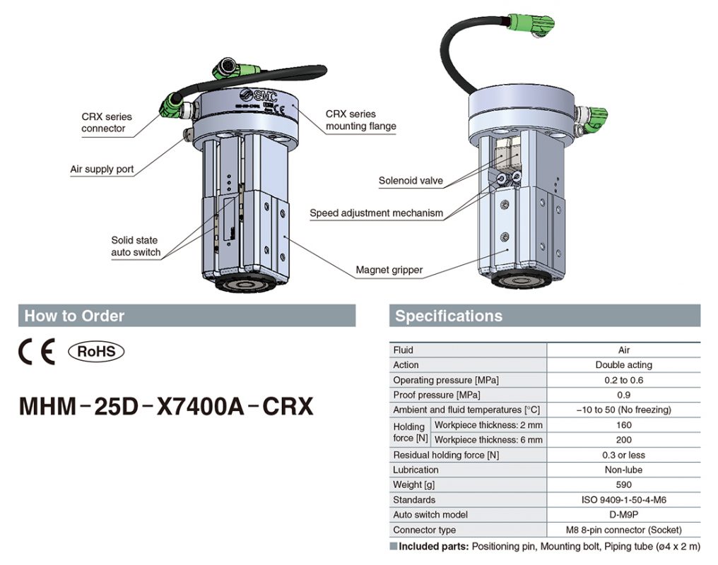 Tay gắp nam châm SMC cho Cobot mã MHM-X7400A-CRX dòng CRX FANUC
